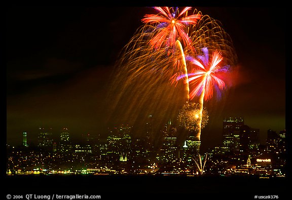 fourth of July fireworks above the City. San Francisco, California, USA (color)