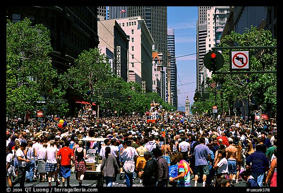 Crowds on Market Avenue during the Gay Parade. San Francisco, California, USA (color)