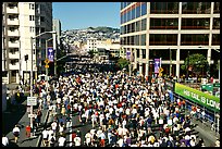 Crowds in the streets during the Bay to Breakers race. San Francisco, California, USA (color)