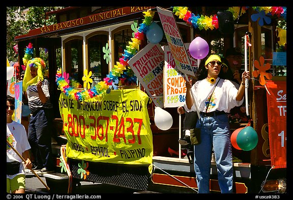 Cable car  during the Gay Parade. San Francisco, California, USA (color)