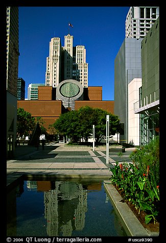 Museum of Modern Art from Yerba Buena Gardens. San Francisco, California, USA (color)