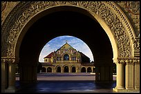 Memorial Chapel through the Quad's arch, early morning. Stanford University, California, USA (color)