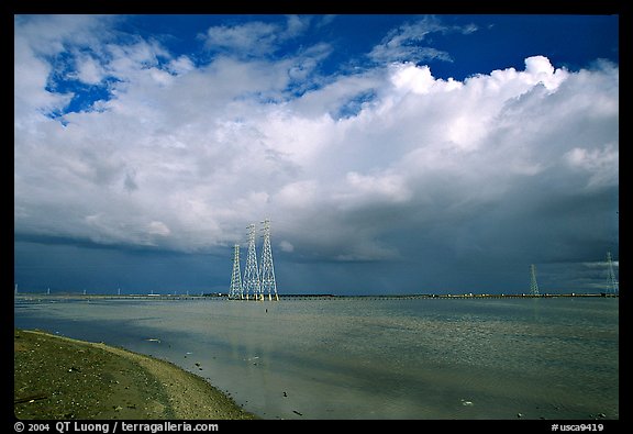 Power lines and clouds, Ravenswood National Wildlife Refuge. Menlo Park,  California, USA