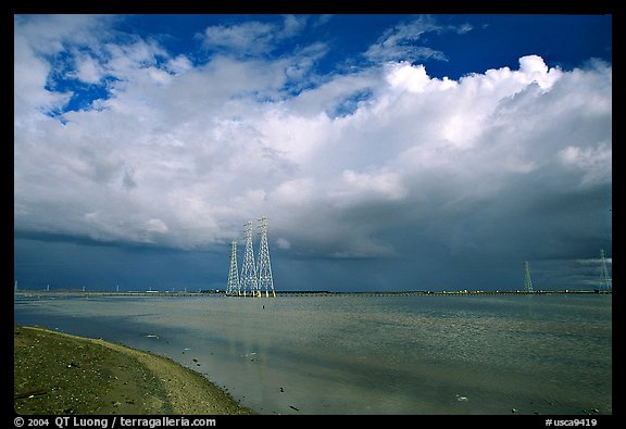 Power lines and clouds, Ravenswood National Wildlife Refuge. Menlo Park,  California, USA (color)