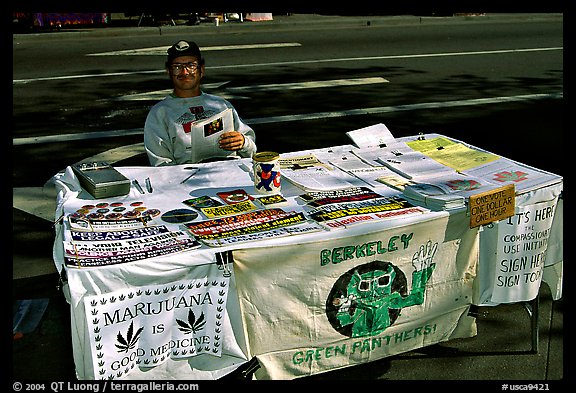 Street Booth advocating Drug legalization. Berkeley, California, USA