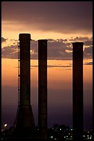 Chimneys of industrial Oil Refinery near Rodeo at sunset. SF Bay area, California, USA ( color)