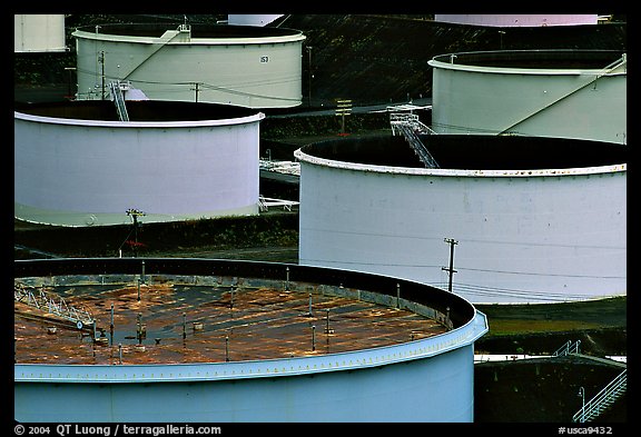 Oil tanks,  ConocoPhillips refinery, Rodeo. San Pablo Bay, California, USA (color)