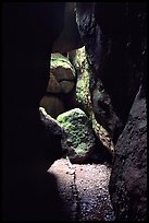 Rocks and trail in Bear Gulch Caves. Pinnacles National Park, California, USA.