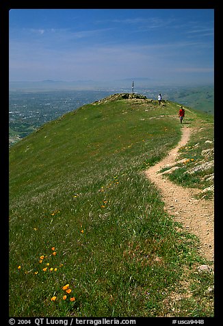 Hiker on trail at the summit of Mission Peak, Mission Peak Regional Park. California, USA