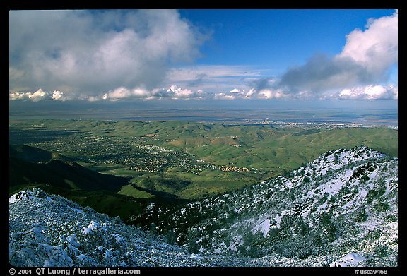 Looking towards the delta from the summit after a snow storm, Mt Diablo State Park. California, USA (color)