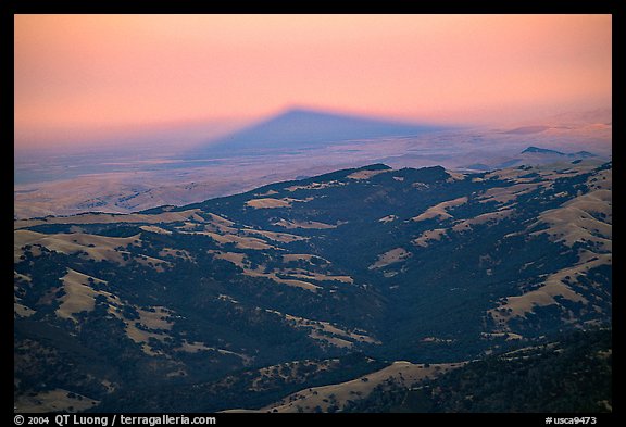 Shadow of Mt Diable projects far into the Central Valley at sunset, Mt Diablo State Park. California, USA (color)