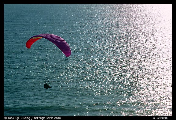 Paraglider above the ocean, the Dumps, Pacifica. San Mateo County, California, USA
