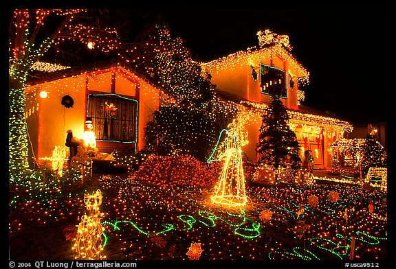 House with Christmas Lights. San Jose, California, USA