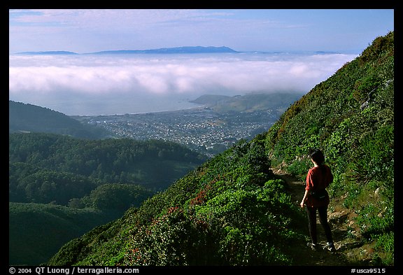 Hiker on Montara Mountain. San Mateo County, California, USA (color)