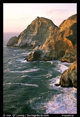 Cliffs and surf near Devil's slide, sunset. San Mateo County, California, USA