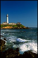 Surf and Pigeon Point Lighthouse, afternoon. San Mateo County, California, USA ( color)