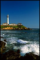 Surf and Pigeon Point Lighthouse, afternoon. San Mateo County, California, USA (color)