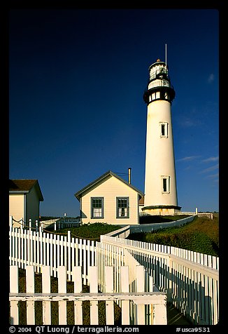 Fence and Pigeon Point Lighthouse, afternoon. San Mateo County, California, USA (color)