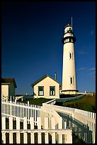 Fence and Pigeon Point Lighthouse, afternoon. San Mateo County, California, USA ( color)