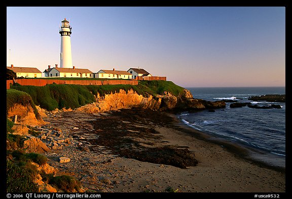 Pigeon Point Lighthouse, sunset. San Mateo County, California, USA (color)