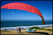 Paragliders practising in sand dunes, Marina. California, USA