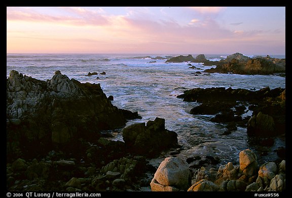 Coastline at sunset, Asilomar State Beach. Pacific Grove, California, USA