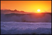 Crashing wave and sunset,  Carmel River State Beach. Carmel-by-the-Sea, California, USA (color)