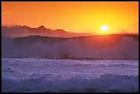 Crashing wave and sunset,  Carmel River State Beach. Carmel-by-the-Sea, California, USA (color)