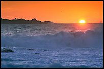 Crashing surf and sunset,  Carmel River State Beach. Carmel-by-the-Sea, California, USA ( color)