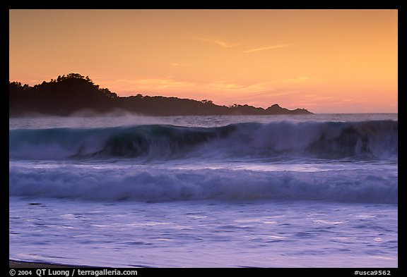 Surf at  sunset,  Carmel River State Beach. Carmel-by-the-Sea, California, USA (color)