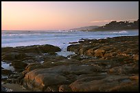 Rock ledges at  sunset,  Carmel River State Beach. Carmel-by-the-Sea, California, USA (color)