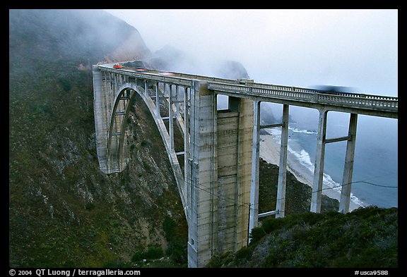 Bixby Creek Bridge in fog. Big Sur, California, USA