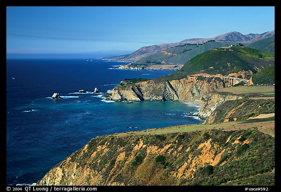 Distant view of Bixby Creek Bridge and coast. Big Sur, California, USA