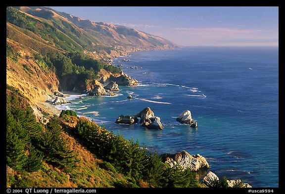 Costline from Partington Point, Julia Pfeiffer Burns State Park, late afternoon. Big Sur, California, USA (color)