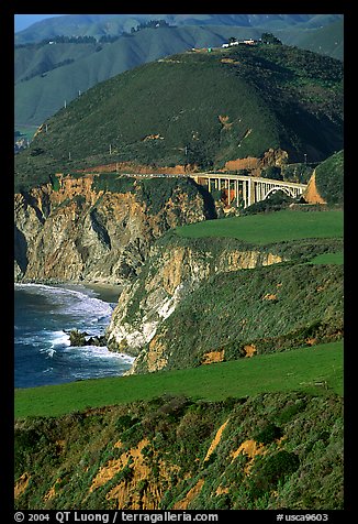 Distant view of Bixby Creek Bridge and coast. Big Sur, California, USA