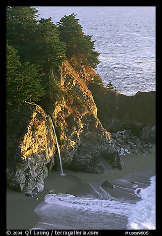 McWay Cove waterfall, late afternoon. Big Sur, California, USA (color)