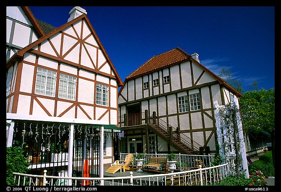 Half-timbered houses, Danish village of Solvang. California, USA