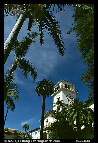 Palm trees and  courthouse. Santa Barbara, California, USA