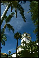 Palm trees and  courthouse. Santa Barbara, California, USA (color)