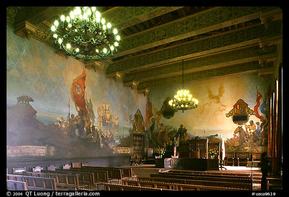 Decorated mural  room of the courthouse. Santa Barbara, California, USA (color)