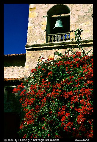 Bell tower of Carmel Mission. Carmel-by-the-Sea, California, USA