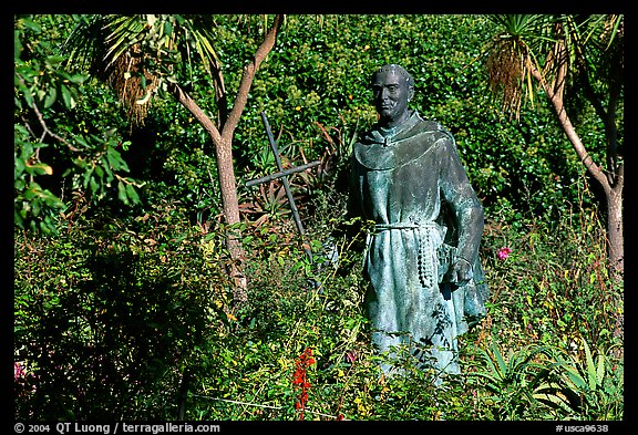 Statues of the father in the garden, Carmel Mission. Carmel-by-the-Sea, California, USA