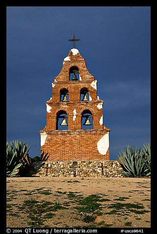 Bell tower, Mission San Miguel Arcangel. California, USA