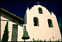 Cross and bell tower, Mission Santa Inez. Solvang, California, USA
