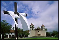 Cross and Mission Santa Barbara,  morning. Santa Barbara, California, USA