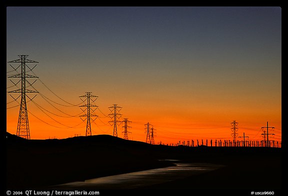 Power lines at sunset, Central Valley. California, USA (color)