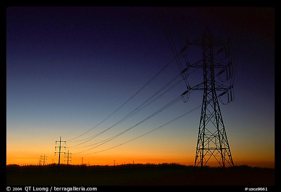 Power lines at sunset, San Joaquin Valley. California, USA (color)