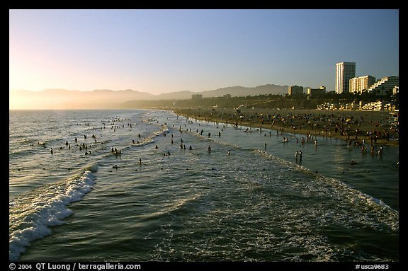 Beach seen from the pier, late afternoon. Santa Monica, Los Angeles, California, USA (color)