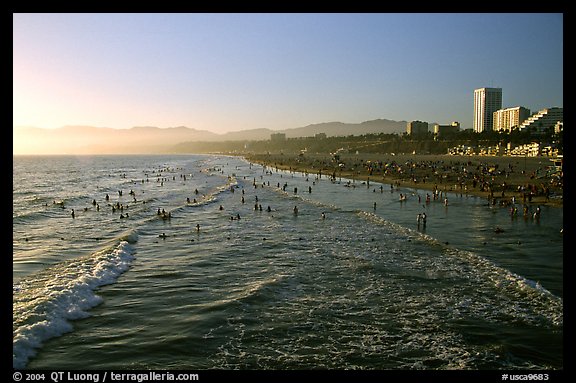 Beach seen from the pier, late afternoon. Santa Monica, Los Angeles, California, USA