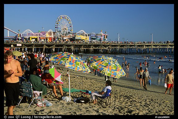 Beach and pier. Santa Monica, Los Angeles, California, USA (color)